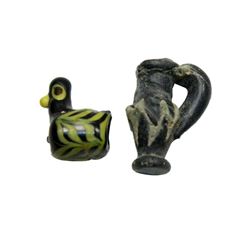 Lot of 2 Ancient Roman/Islamic Miniature Glass jug Bird
