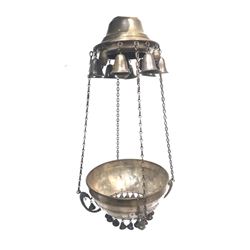 Judaica, Copper hanging Lamp with Hebrew.