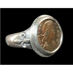 Ancient Roman Constantine Bronze Coin Set in Silver