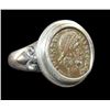 Image 1 : Ancient Roman Constantine Bronze Coin Set in Silver