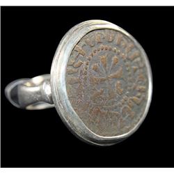 Ancient Armenia Levon II Bronze Coin Set in Silver