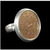 Image 1 : Antique Asian Tibet Bronze Coin Set in Silver Ring.