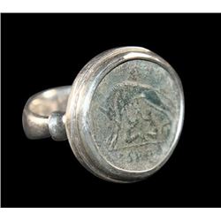 Ancient Roman Constantine Bronze Coin Set in Silver