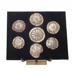 A Grouping of 7 Ancient Silver Greek Roundel Appliques