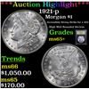 Image 1 : ***Auction Highlight*** 1921-p Morgan Dollar $1 Graded GEM+ Unc By USCG (fc)