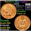 Image 1 : ***Auction Highlight*** 1905 Indian Cent 1c Graded Choice+ Unc RD By USCG (fc)