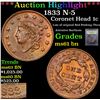 Image 1 : ***Auction Highlight*** 1833 N-5 Coronet Head Large Cent 1c Graded Unc+ BN By USCG (fc)