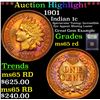 Image 1 : ***Auction Highlight*** 1901 Indian Cent 1c Graded GEM Unc RD By USCG (fc)