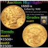 Image 1 : ***Auction Highlight*** 1880-s Gold Liberty Double Eagle $20 Graded Select Unc By USCG (fc)