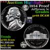 Image 1 : ***Auction Highlight*** 1954 Proof Jefferson Nickel 5c Graded GEM++ Proof Deep Cameo By USCG (fc)