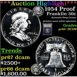 ***Auction Highlight*** 1954 Proof Franklin Half Dollar 50c Graded Gem++ Proof DCAM By USCG (fc)