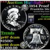 Image 1 : ***Auction Highlight*** 1954 Proof Franklin Half Dollar 50c Graded Gem++ Proof DCAM By USCG (fc)