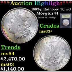 ***Auction Highlight*** 1892-p Rainbow Toned Morgan Dollar $1 Graded Select+ Unc By USCG (fc)