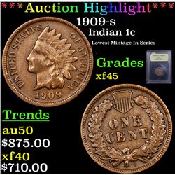 ***Auction Highlight*** 1909-s Indian Cent 1c Graded xf+ By USCG (fc)