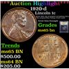 Image 1 : ***Auction Highlight*** 1920-d Lincoln Cent 1c Graded GEM Unc BN By USCG (fc)