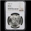 Image 2 : NGC 1922-p Peace Dollar $1 Graded ms63 By NGC