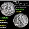 Image 1 : 1939-p Walking Liberty Half Dollar 50c Grades Choice+ Unc