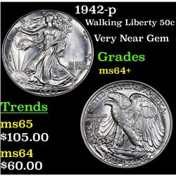 1942-p Walking Liberty Half Dollar 50c Grades Choice+ Unc