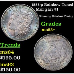 1888-p Rainbow Toned Morgan Dollar $1 Grades Select+ Unc