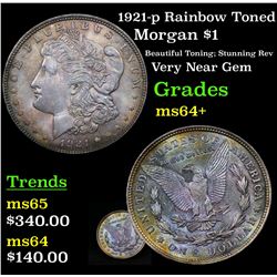 1921-p Rainbow Toned Morgan Dollar $1 Grades Choice+ Unc