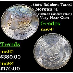 1886-p Rainbow Toned Morgan Dollar $1 Grades Choice+ Unc