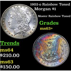 1902-o Rainbow Toned Morgan Dollar $1 Grades Select+ Unc