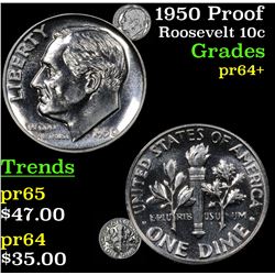 1950 Proof Roosevelt Dime 10c Grades Choice+ Proof