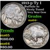 Image 1 : 1913-p Ty I Buffalo Nickel 5c Grades Choice+ Unc