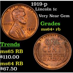 1919-p Lincoln Cent 1c Grades Choice+ Unc RB