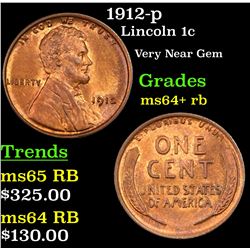 1912-p Lincoln Cent 1c Grades Choice+ Unc RB
