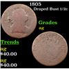 Image 1 : 1805 Draped Bust Half Cent 1/2c Grades ag