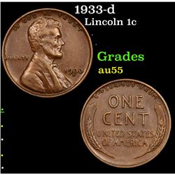 1933-d Lincoln Cent 1c Grades Choice AU