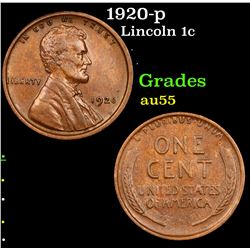 1920-p Lincoln Cent 1c Grades Choice AU