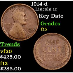 1914-d Lincoln Cent 1c Grades f+