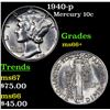 Image 1 : 1940-p Mercury Dime 10c Grades GEM++ Unc