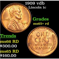 1909 vdb Lincoln Cent 1c Grades Gem+ Unc RD