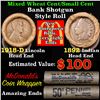 Image 1 : Mixed small cents 1c orig shotgun roll, 1918-d Wheat Cent, 1892 Indian Cent other end