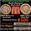 Image 1 : Mixed small cents 1c orig shotgun roll, 1917-d Wheat Cent, 1891 Indian Cent other end
