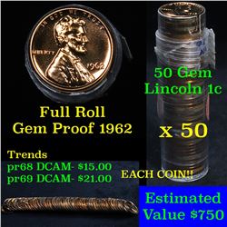 Proof 1962 Lincoln cent 1c roll, 50 pieces (fc)