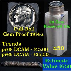 ***Auction Highlight*** Proof 1974-s Roosevelt Dime 10c roll, 50 pieces (fc) (fc)