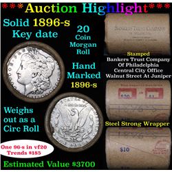 ***Auction Highlight*** Full solid Key date 1896-s Morgan silver dollar roll, 20 coins (fc)
