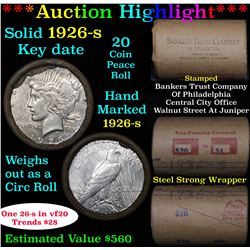 ***Auction Highlight*** Full solid date 1926-s Peace silver dollar roll, 20 coins (fc)