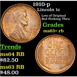 1910-p Lincoln Cent 1c Grades Select+ Unc RB