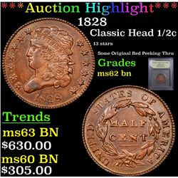 ***Auction Highlight*** 1828 Classic Head half cent 1/2c Graded Select Unc BN BY USCG (fc)