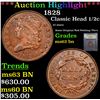 Image 1 : ***Auction Highlight*** 1828 Classic Head half cent 1/2c Graded Select Unc BN BY USCG (fc)