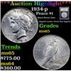 Image 1 : ***Auction Highlight*** 1934-p Peace Dollar $1 Graded GEM Unc By USCG (fc)