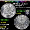 Image 1 : ***Auction Highlight*** 1891-p Vam 11 Morgan Dollar $1 Graded Choice Unc By USCG (fc)
