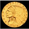 Image 2 : ***Auction Highlight*** 1913-p Gold Indian Quarter Eagle $2 1/2 Graded Select Unc By USCG (fc)