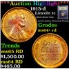 Image 1 : ***Auction Highlight*** 1915-d Lincoln Cent 1c Graded Choice+ Unc RD By USCG (fc)