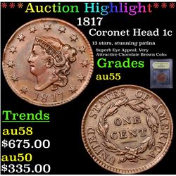 ***Auction Highlight*** 1817 Coronet Head Large Cent 1c Graded Choice AU BY USCG (fc)